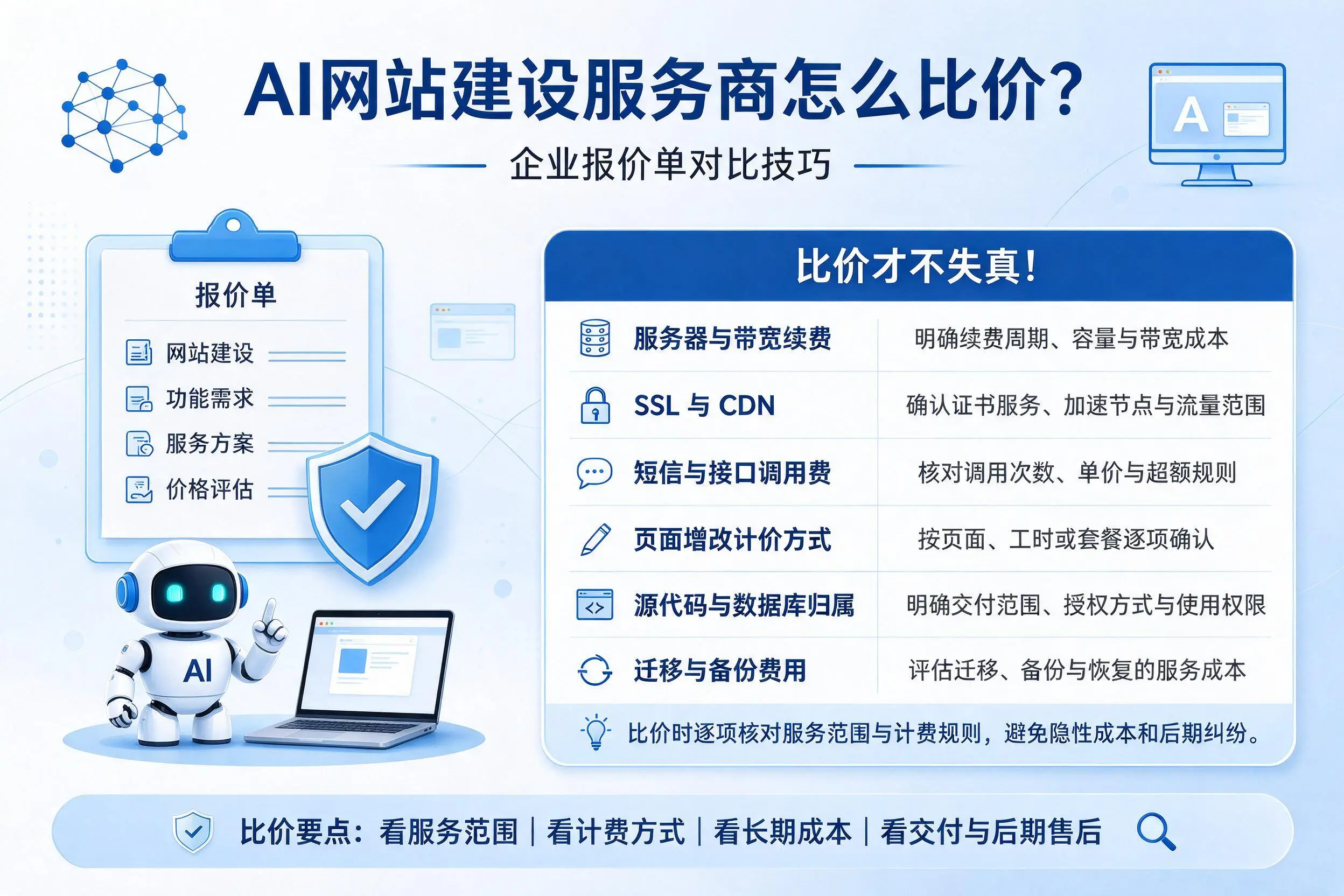 AI网站建设服务商怎么比价?吕梁企业报价单对比技巧