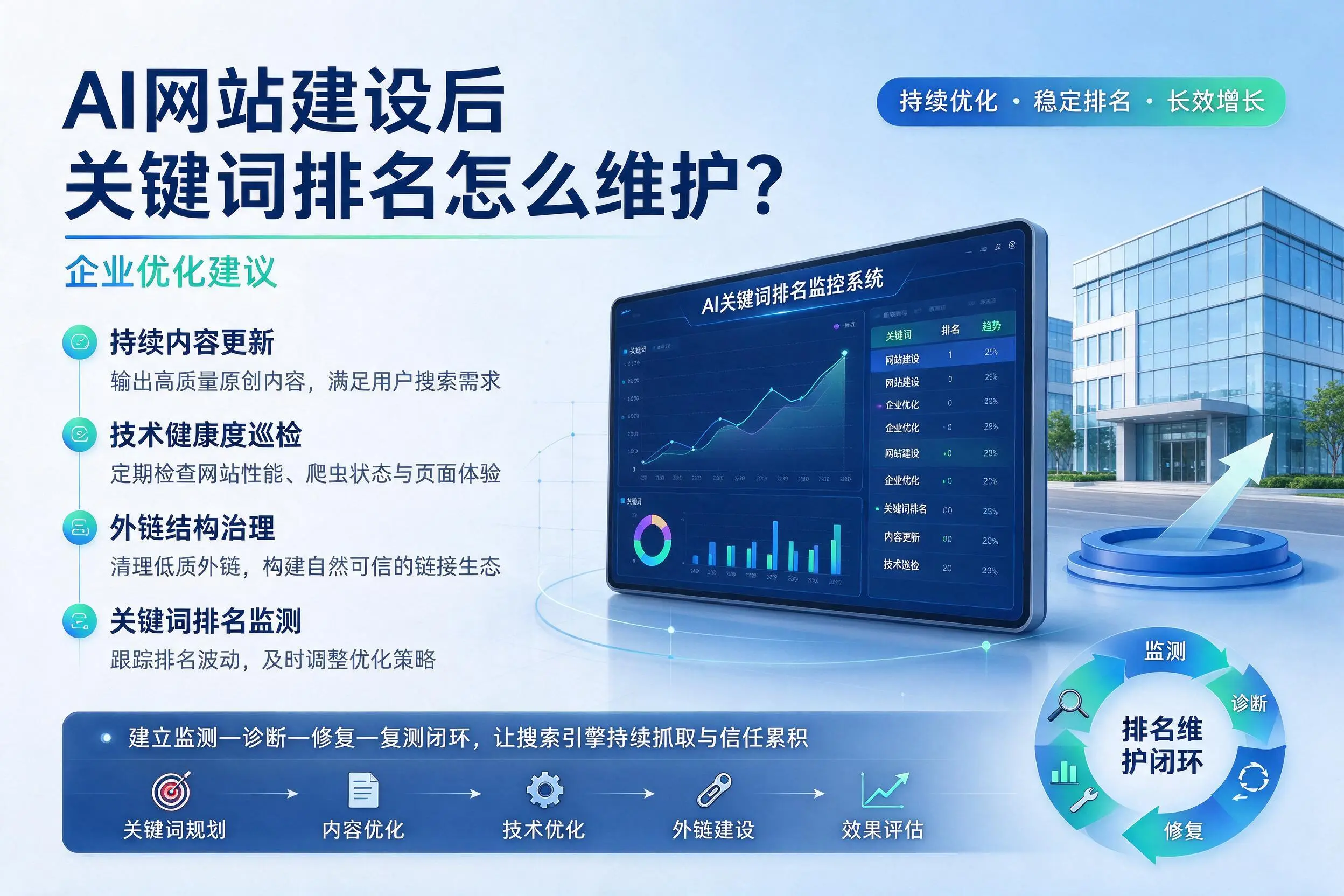AI网站建设后关键词排名怎么维护?吕梁企业优化建议