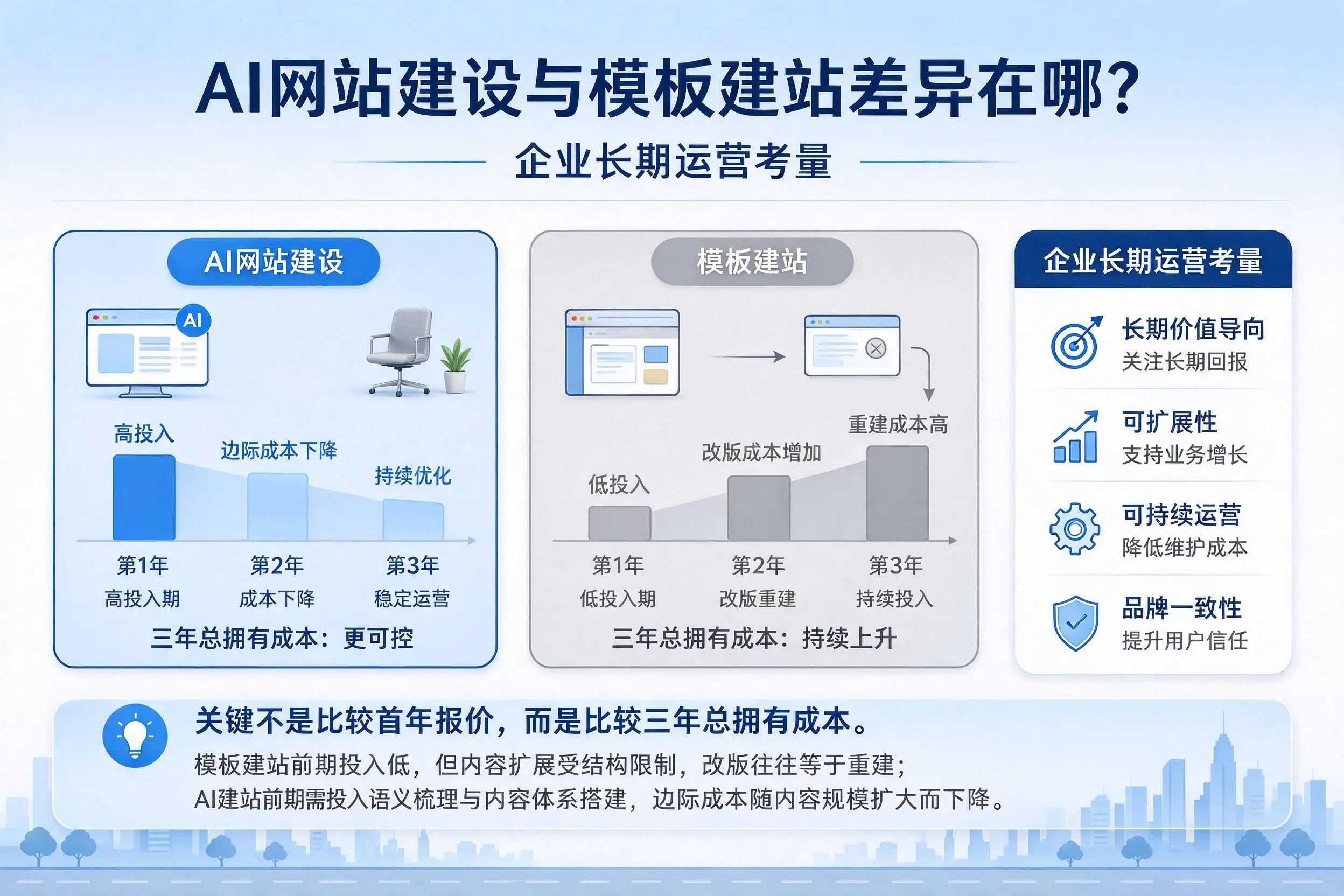 AI网站建设与模板建站差异在哪？吕梁企业长期运营考量